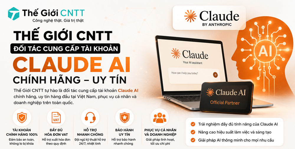 Thế Giới CNTT cung cấp tài khoản Claude AI chính hãng