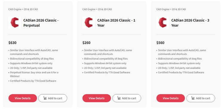 Bảng giá CADian 2026 Classic