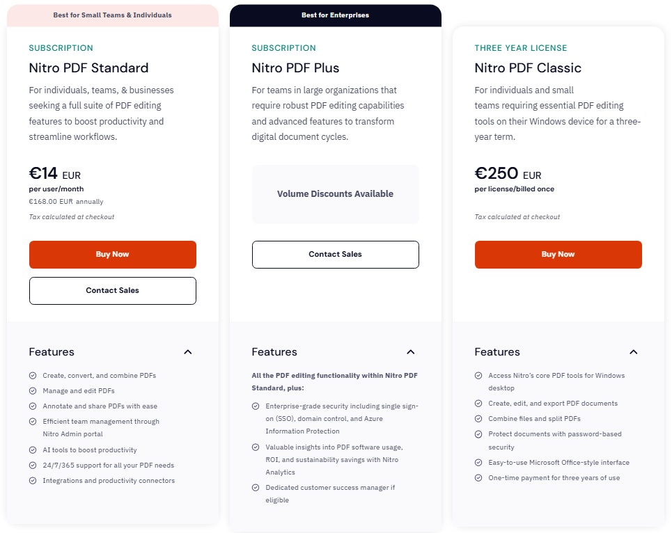 Bảng giá tham khảo Nitro PDF