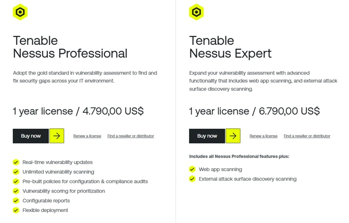 Bảng giá Nessus Professional và Nessus Expert bản quyền 2026