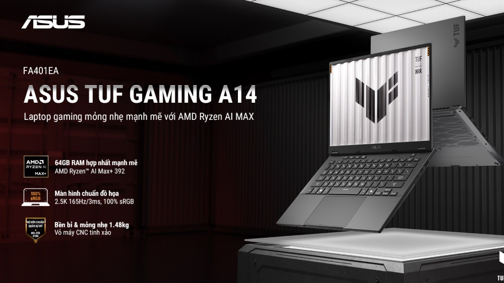Laptop ASUS TUF Gaming A14 FA401EA-RG034W ( AMD Ryzen AI MAX+ 392 | AMD Radeon | 14 inch 2.5K 165Hz | 64GB | 1TB | Win 11 | Xám)