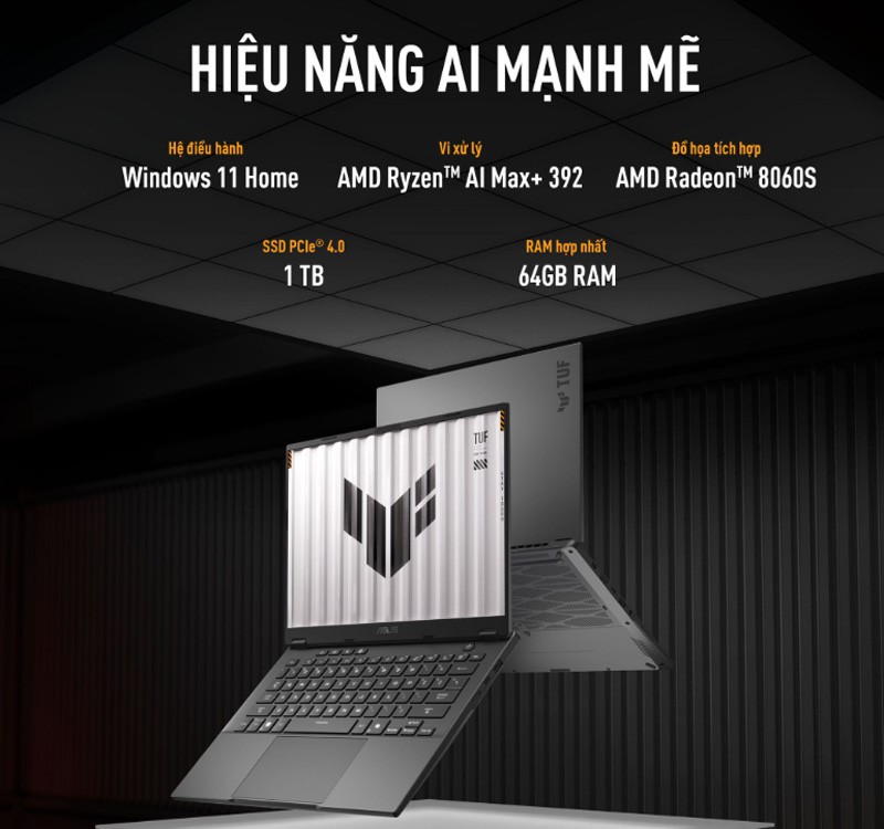 Laptop ASUS TUF Gaming A14 FA401EA-RG034W ( AMD Ryzen AI MAX+ 392 | AMD Radeon | 14 inch 2.5K 165Hz | 64GB | 1TB | Win 11 | Xám)