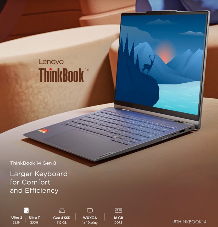 Laptop Lenovo ThinkBook 14 Gen 8 21SJ0072VN (Intel Core Ultra 7 255H | 16GB | 512GB | Intel Arc 140T | 14 inch WUXGA | Win 11 | Xám)