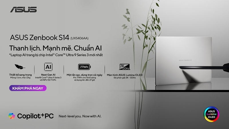 Laptop ASUS Zenbook S 14 UX5406AA-SU415WS thiết kế thanh lịch