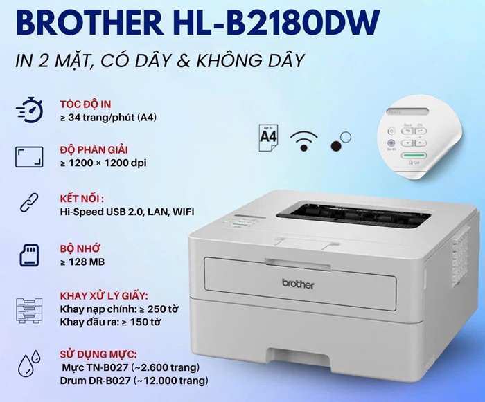 Brother HL-B2180DW in hai mặt tự động cho tài liệu A4