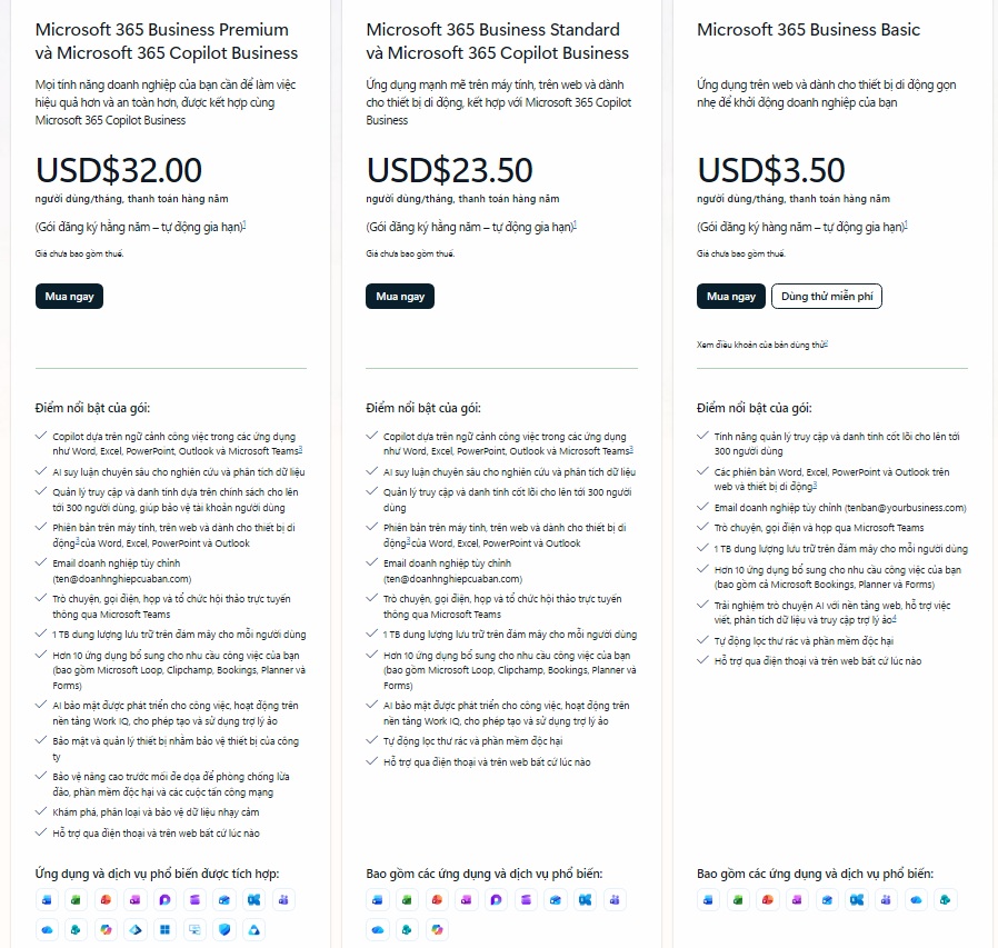 Bảng giá Microsoft 365 with Copilot