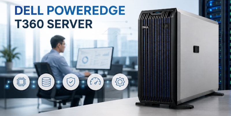 Minh họa Dell PowerEdge T360 dạng tower trong văn phòng