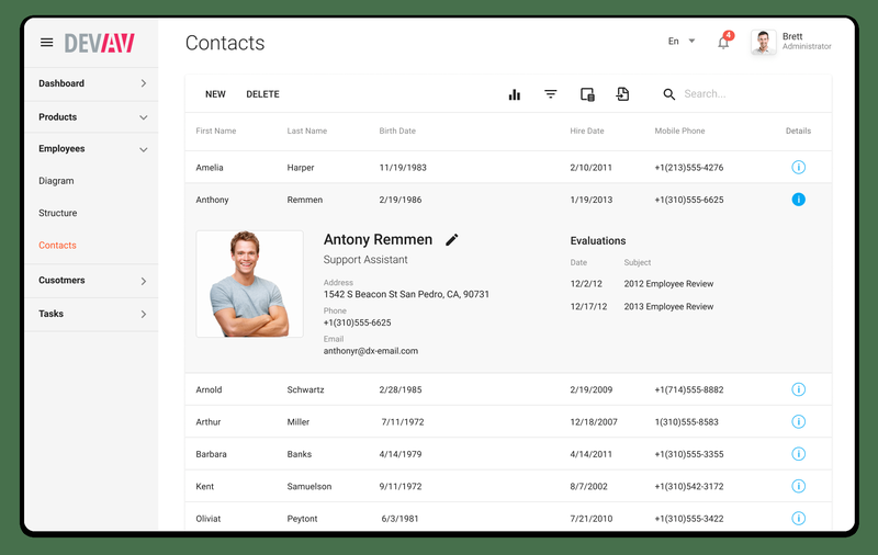 DevExtreme DataGrid component