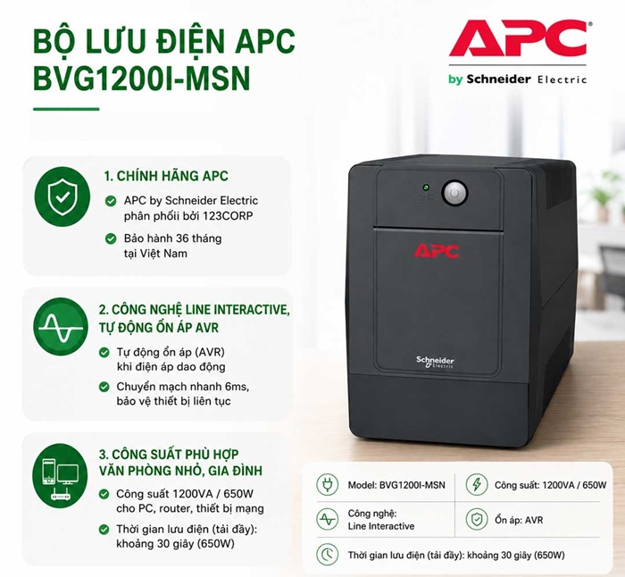 Thông số kỹ thuật APC Easy UPS BVG1200I-MSN