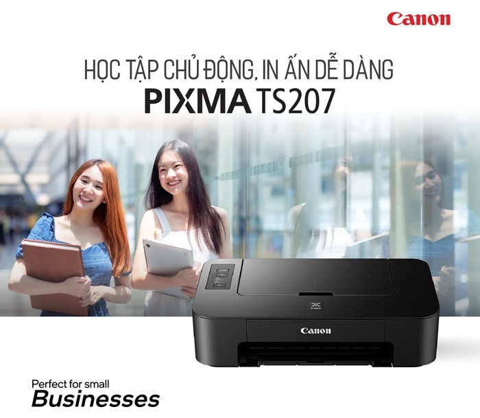 Canon PIXMA TS207 nhỏ gọn cho bàn làm việc và nhu cầu in màu cơ bản