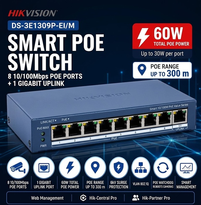 Thông số Switch PoE Hikvision DS-3E1309P-EI/M