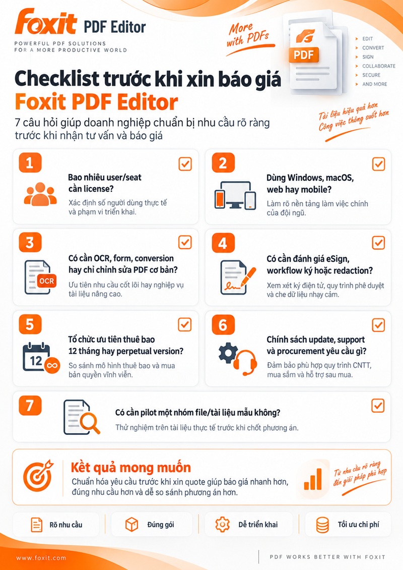 Checklist báo giá Foxit PDF Editor